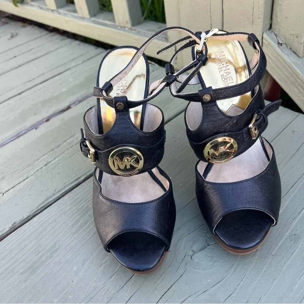 Michael Kors, McKenzie Black Women Heel Sandals Size 9